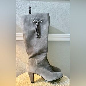 Mandolin Gray Suede Knee-High Boots with Tassel